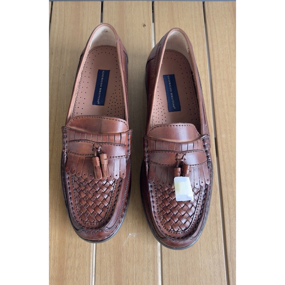 Giorgio Brutini Ben Brown Men’s 13 M Leather Woven Tassel Loafers Shoes New